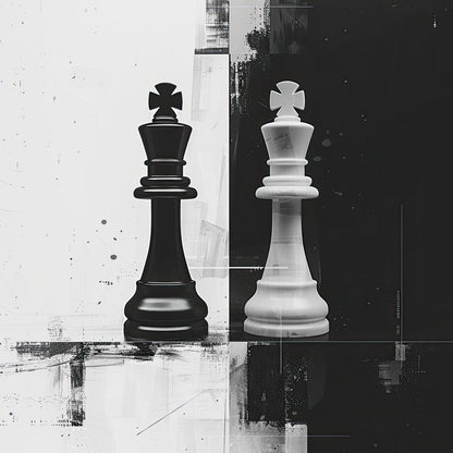 Strategic Chess Duel in Monochrome Canvas Wall Art