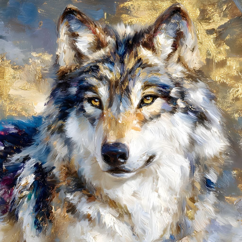 Golden Storm Wolf Portrait Canvas Wall Art