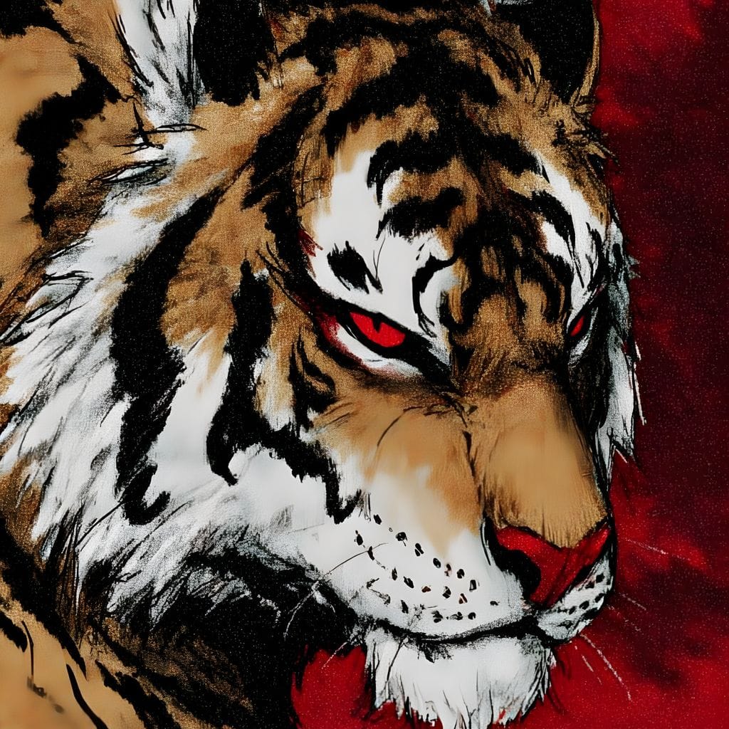 Fierce Tiger Blood Moon Roar Canvas Wall Art
