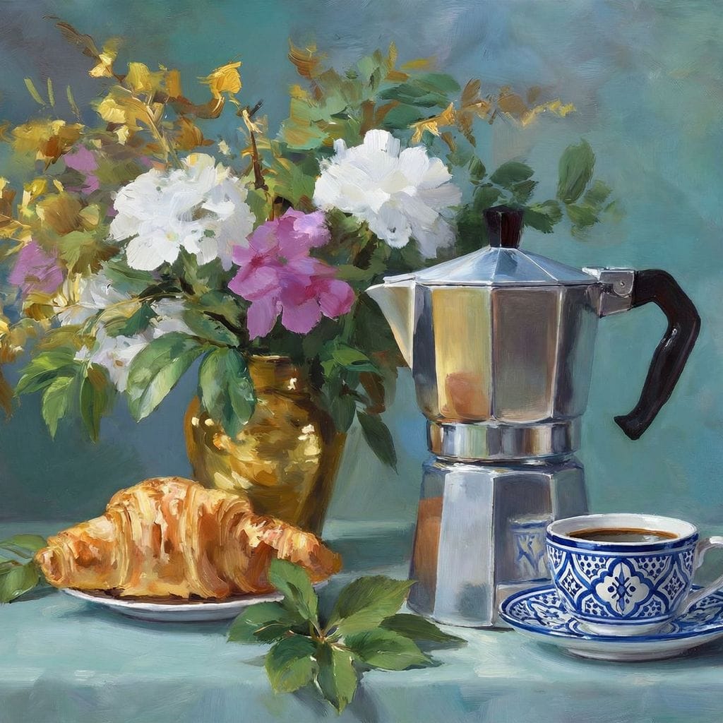 Morning Coffee & Bouquet Canvas Wall Art