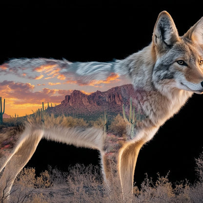 Desert Coyote Sunset Vista Canvas Wall Art