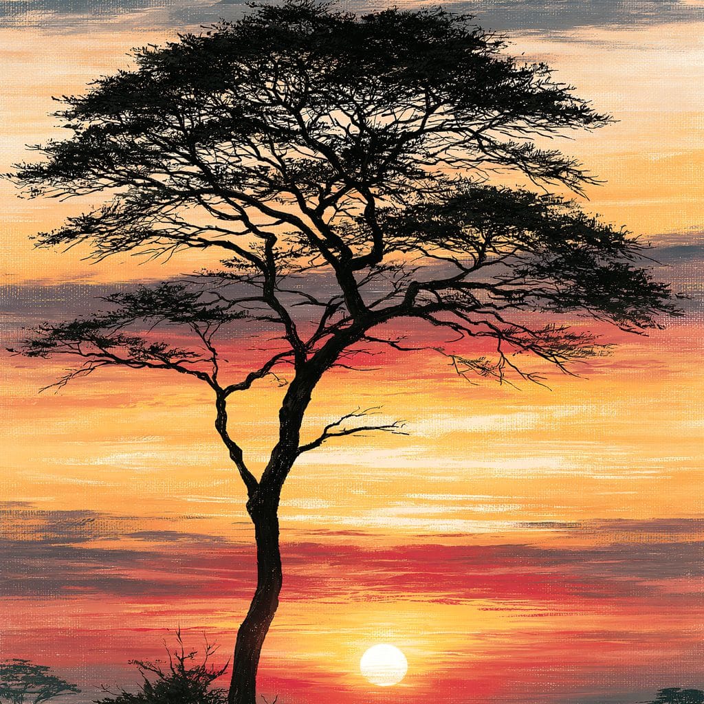 Savanna Sun Beyond The Solitary Branch Canvas Wall Art