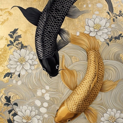 Koi Harmony with White Blossoms Canvas Wall Art