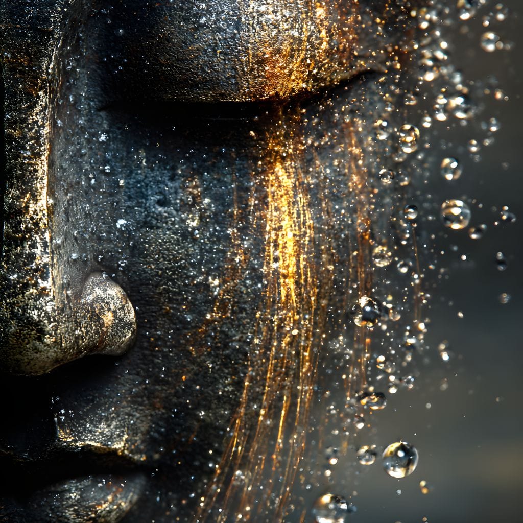 Golden Tranquil Buddha Flow Canvas Wall Art