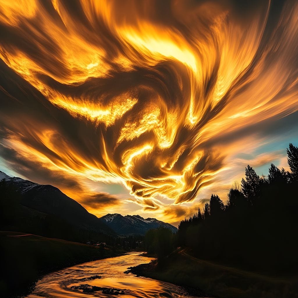 Golden Skies Over River Glow Canvas Wall Art