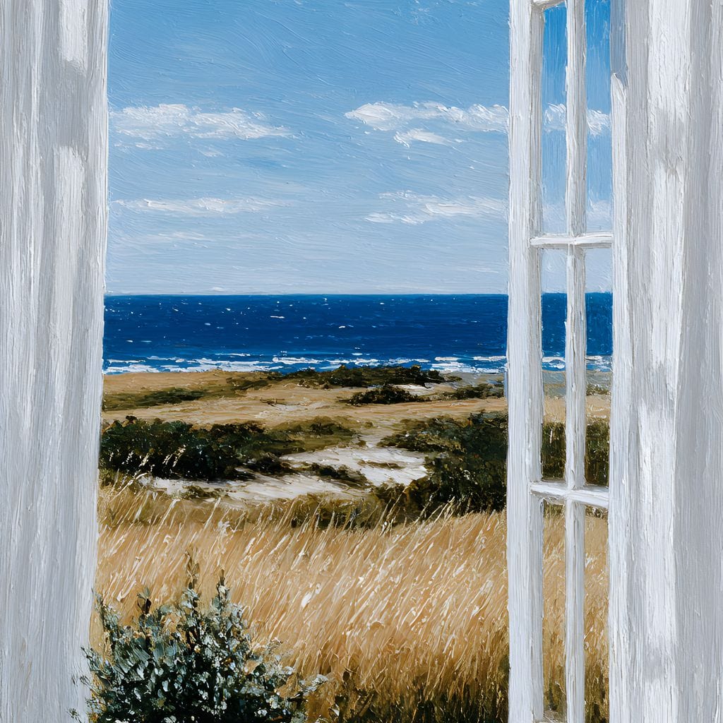 Open Window Ocean Breeze View Canvas Wall Art