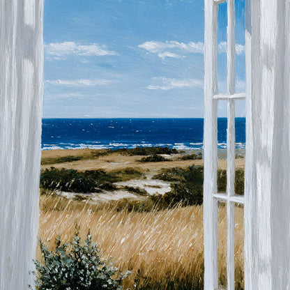 Open Window Ocean Breeze View Canvas Wall Art