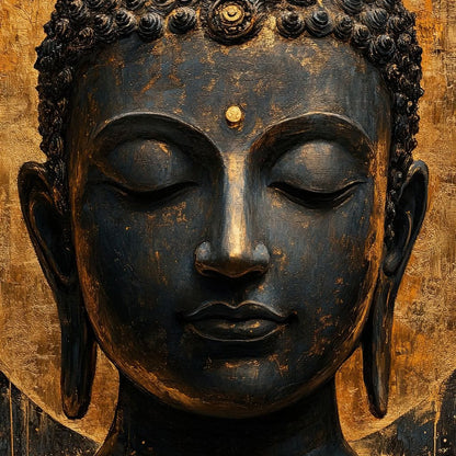 Golden Tranquil Buddha Portrait Canvas Wall Art