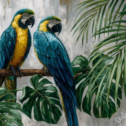 Tropical Parrot Pair Portrait Canvas Wall Art