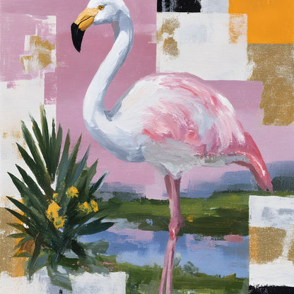 Pink Flamingo Modern Blocks Canvas Wall Art