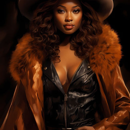 African Woman in Brown Fur Canvas Wall Art