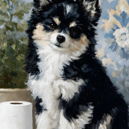 Playful Puppy Bathroom Guard Canvas Wall Art
