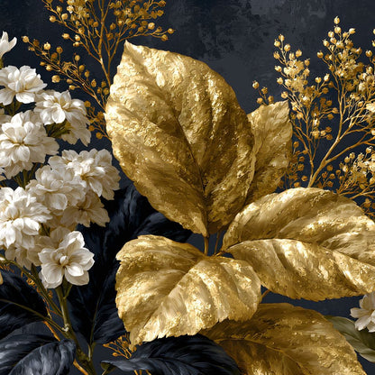 Gilded Foliage Upon Midnight Velvet Canvas Wall Art