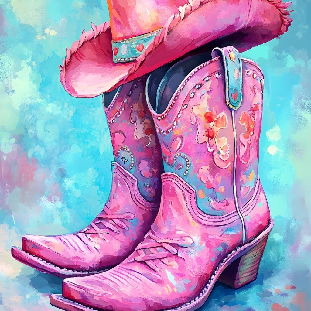 Radiant Cowgirl Boots Hat Canvas Wall Art