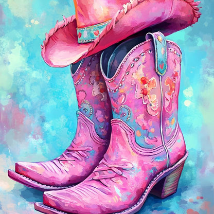 Radiant Cowgirl Boots Hat Canvas Wall Art