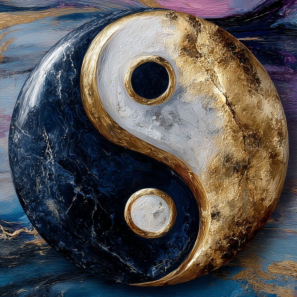 Golden Yin Yang Balance Flow Canvas Wall Art