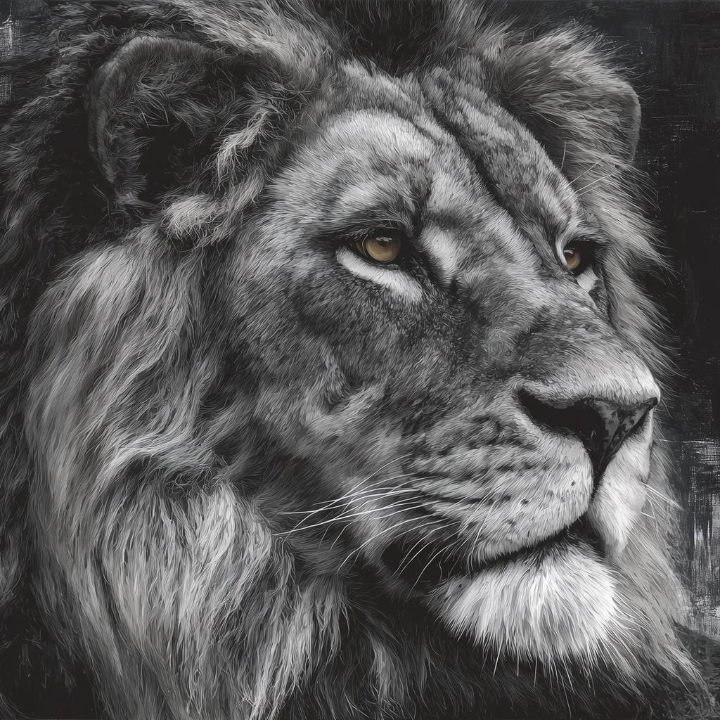 Regal Lion Monochrome Portrait Canvas Wall Art