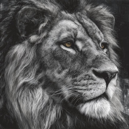Regal Lion Monochrome Portrait Canvas Wall Art