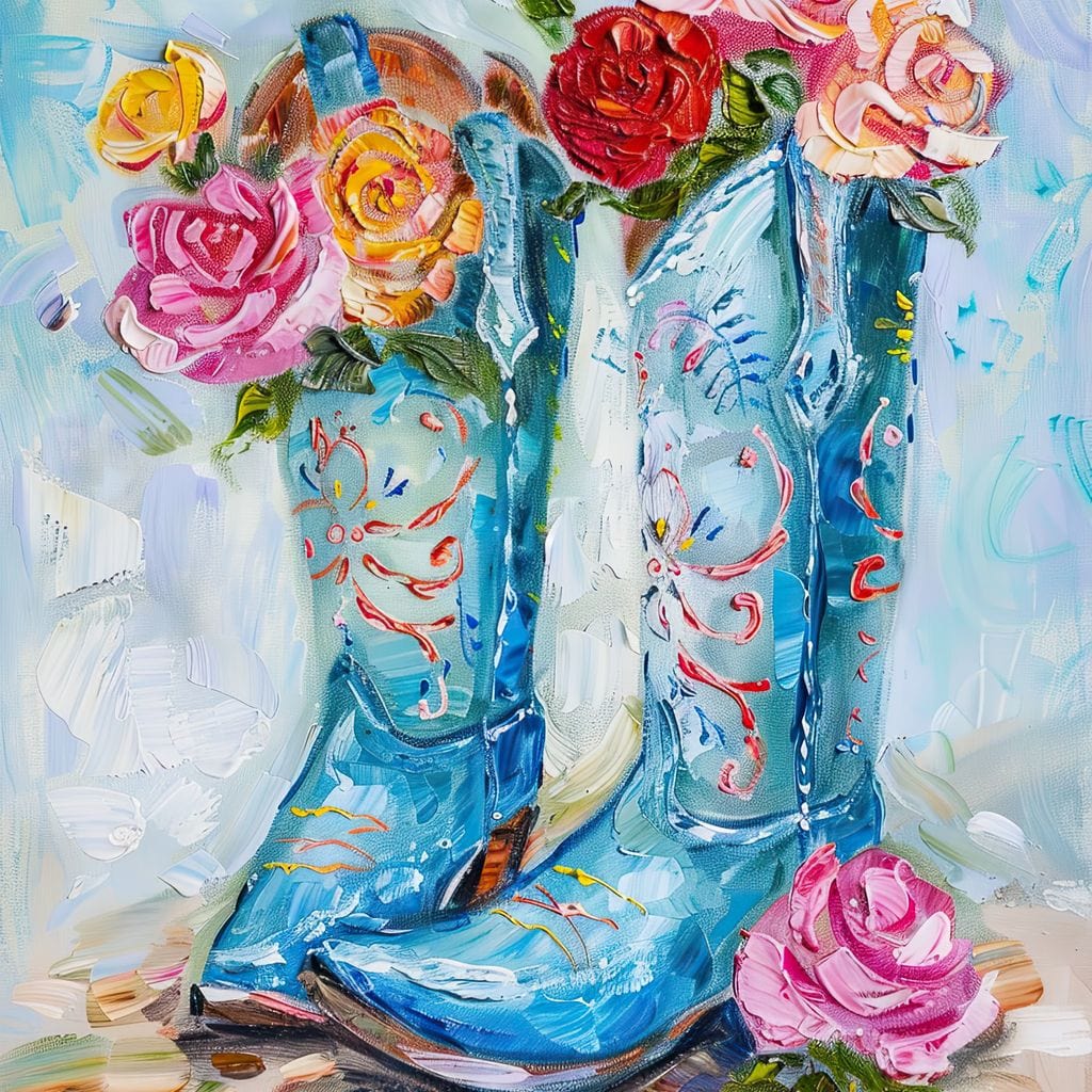 Floral Cowboy's Melodic Saga Canvas Wall Art