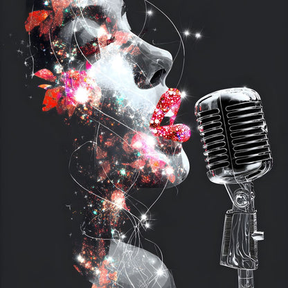 Cosmic Vocalist Neon Kiss Canvas Wall Art