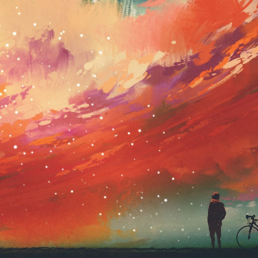 Admiring The Red Clouds Canvas Wall Art