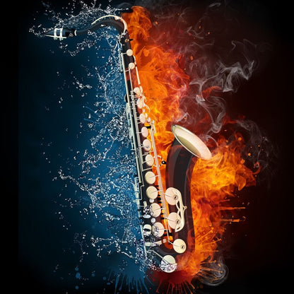 Fire & Water Saxophone Canvas Wall Art