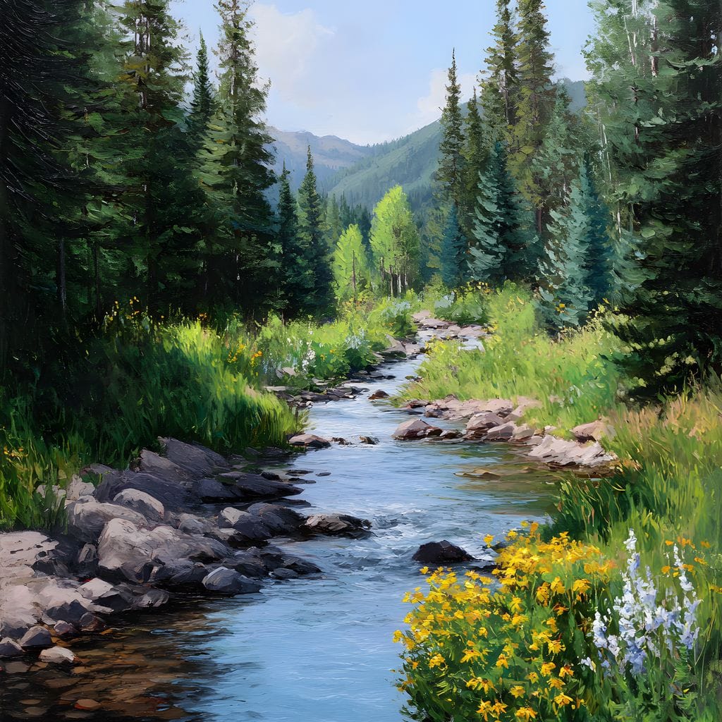 Alpine Creek Wildflower Trail Canvas Wall Art