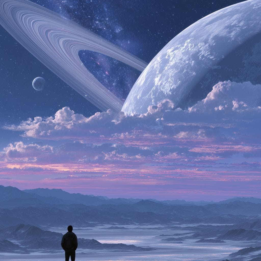 Stargazer Under Ringed World Canvas Wall Art