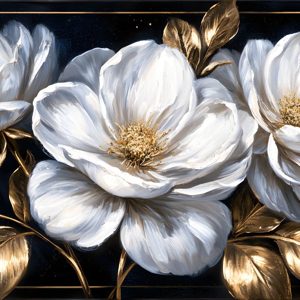 Gilded Petals On A Midnight Stage Canvas Wall Art