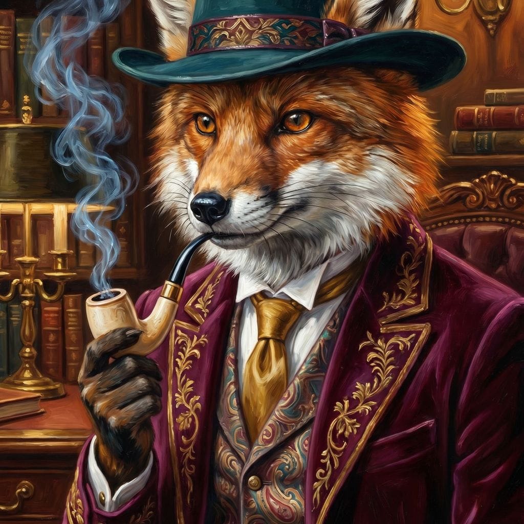 Gentleman Fox Smoking Canvas Wall Art