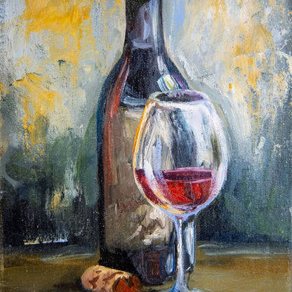 Bottle & Glass of Wine Canvas Wall Art