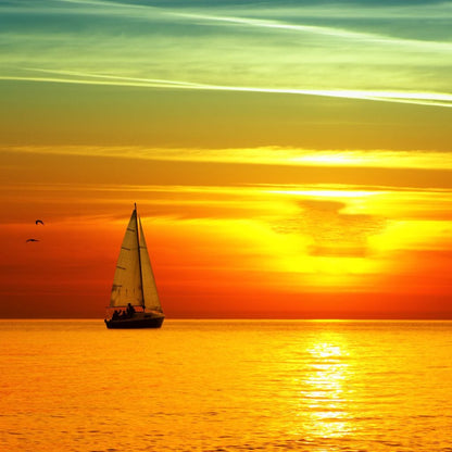 Sailing Boat Sunset Canvas Wall Art