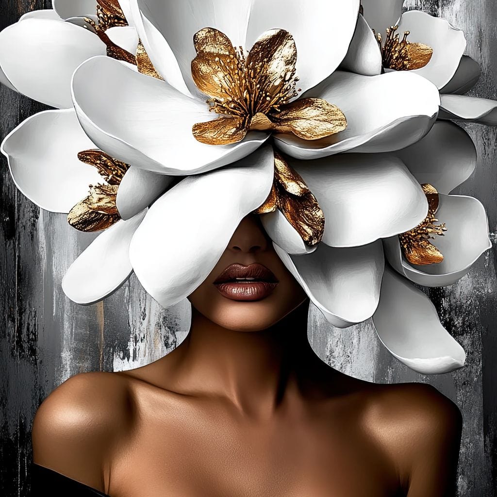 Golden & White Petals Elegance Canvas Wall Art