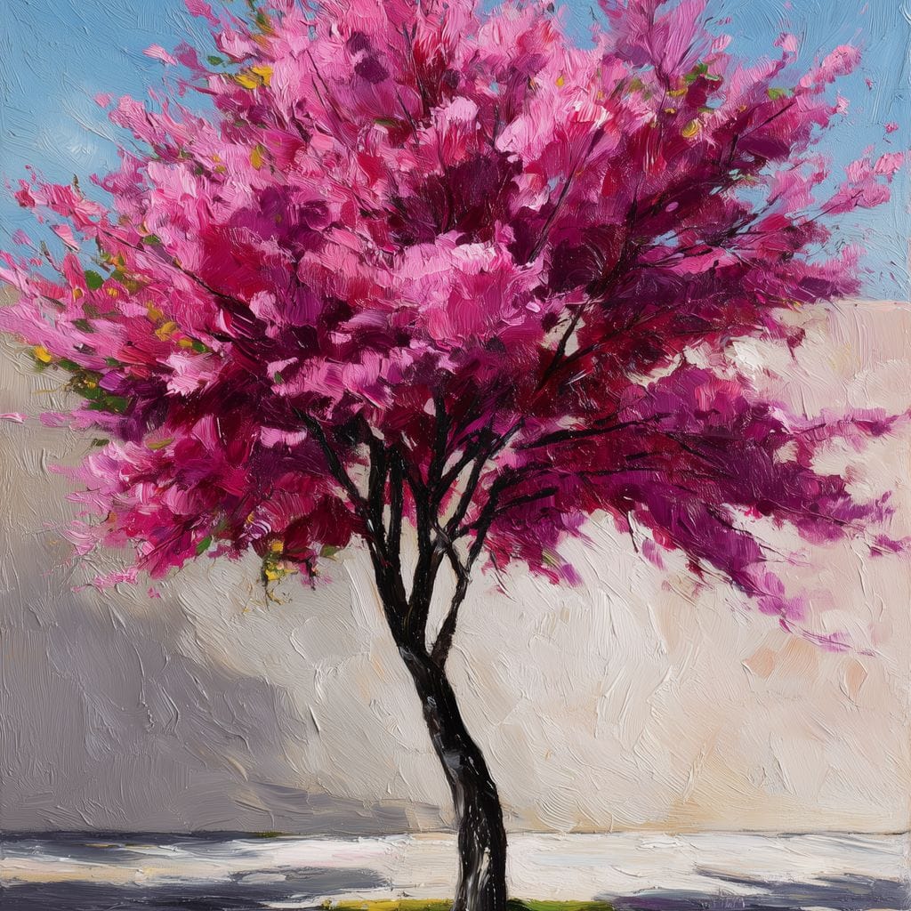 Fuchsia Blossom Tree Courtyard Canvas Wall Art