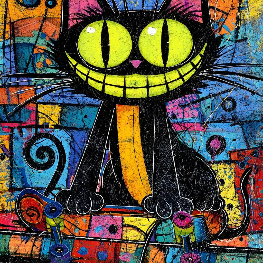 Neon Grin Alley Cat Pop Canvas Wall Art