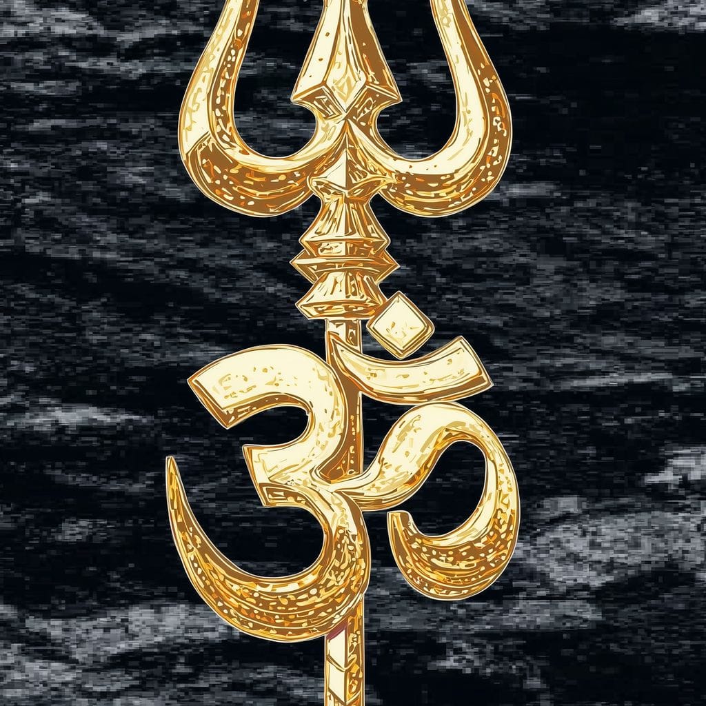 Golden Om Trishul Emblem Canvas Wall Art
