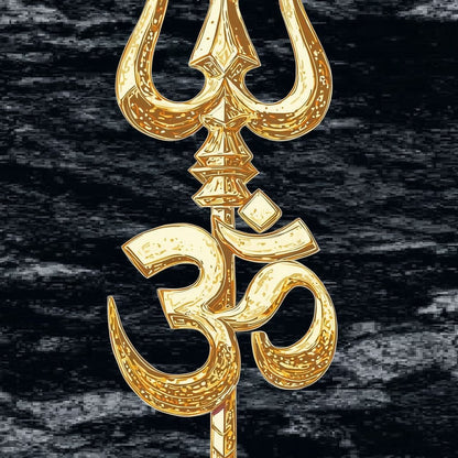 Golden Om Trishul Emblem Canvas Wall Art