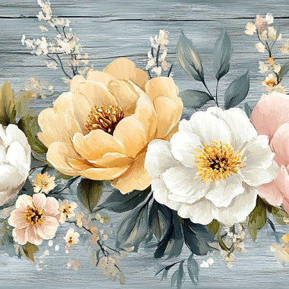 Floral Harmony on Weathered Wood Canvas Wall Art