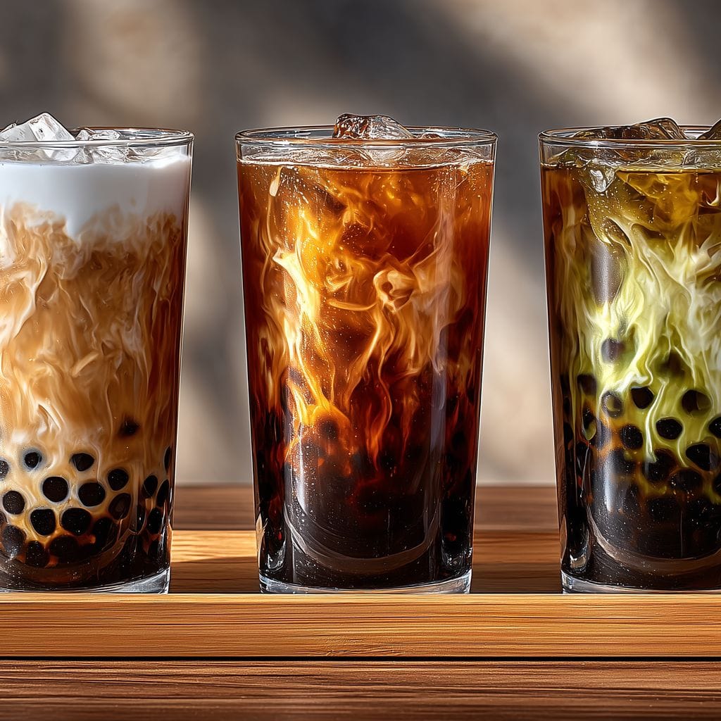 Swirling Bubble Tea Trio Canvas Wall Art