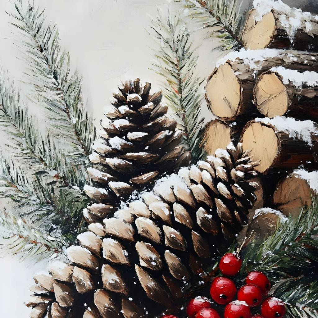Snowy Pinecone Winter Gathering Canvas Wall Art