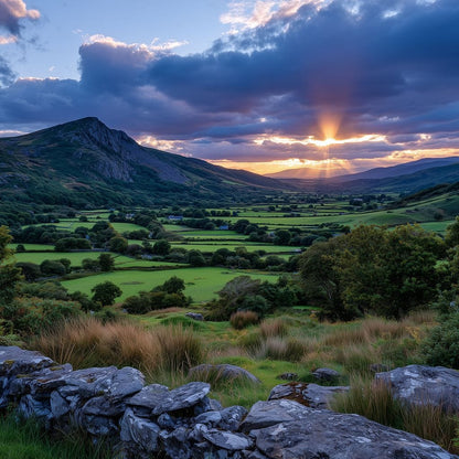 Sunbeams Over Green Valley Canvas Wall Art