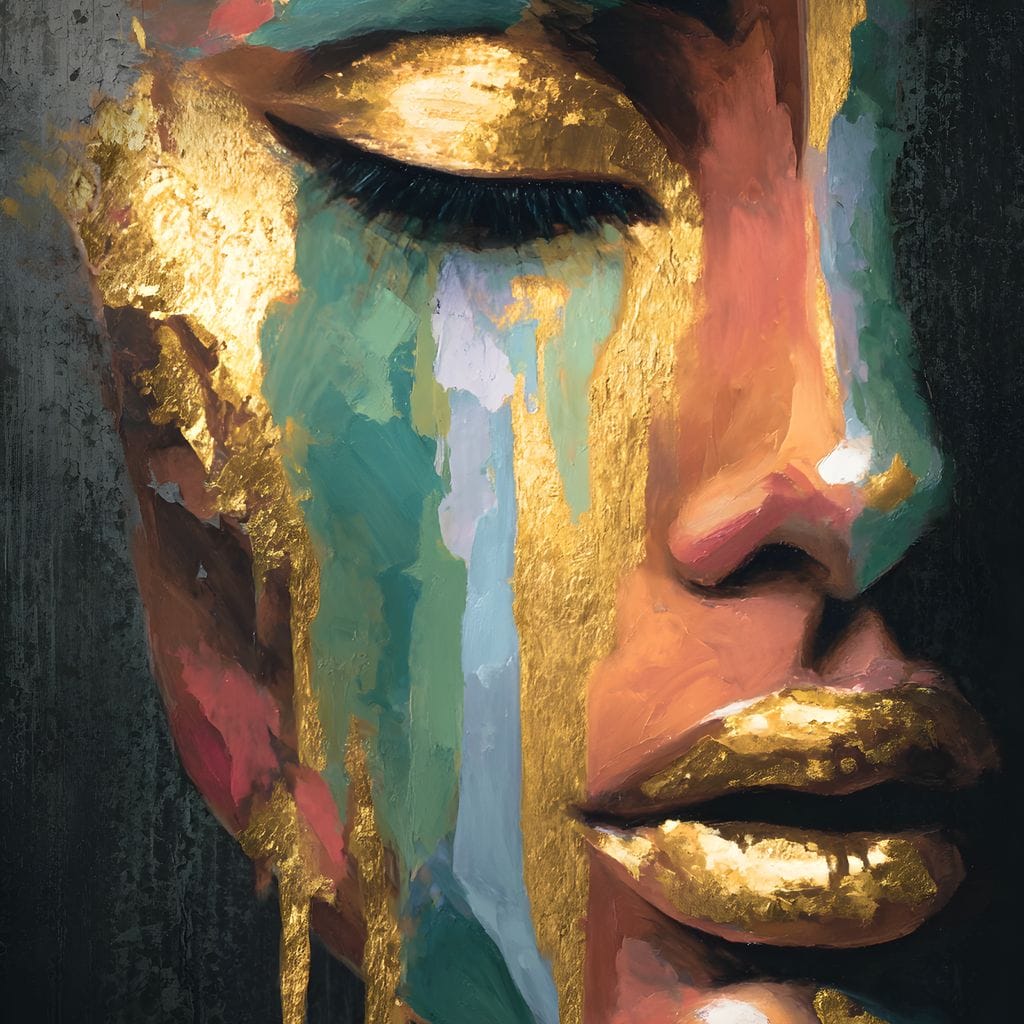 Golden Radiant Abstract Face Canvas Wall Art