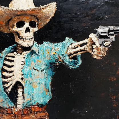 Cowboy Skeleton in Denim Canvas Wall Art