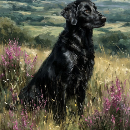 Black Labrador Meadow Sentinel Canvas Wall Art