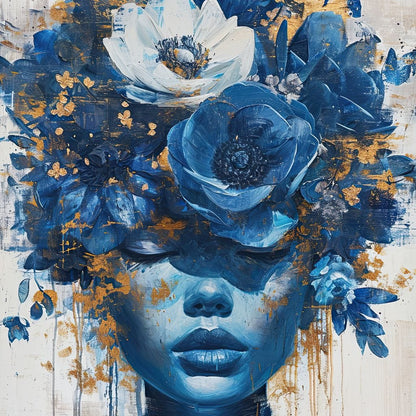 Sapphire Bloom Silhouette Canvas Wall Art