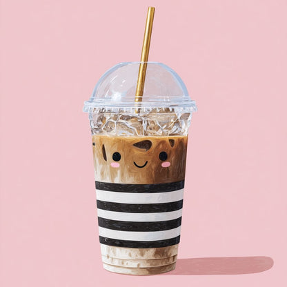 Happy Iced Latte Pop Minimalism Canvas Wall Art