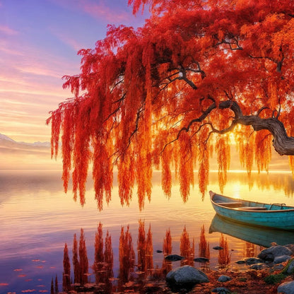 Whispers of the Crimson Willow Canvas Wall Art