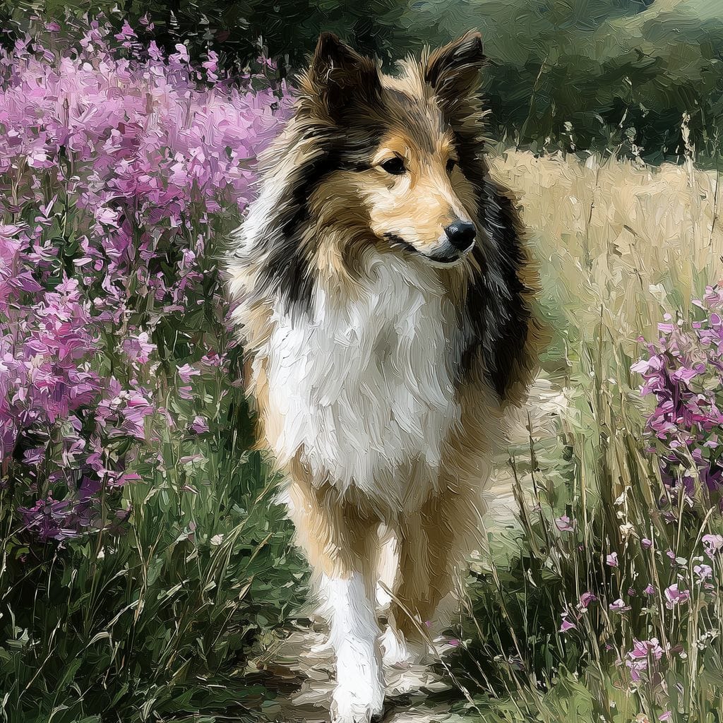 Sheltie Meadow Path Portrait Canvas Wall Art