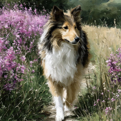 Sheltie Meadow Path Portrait Canvas Wall Art