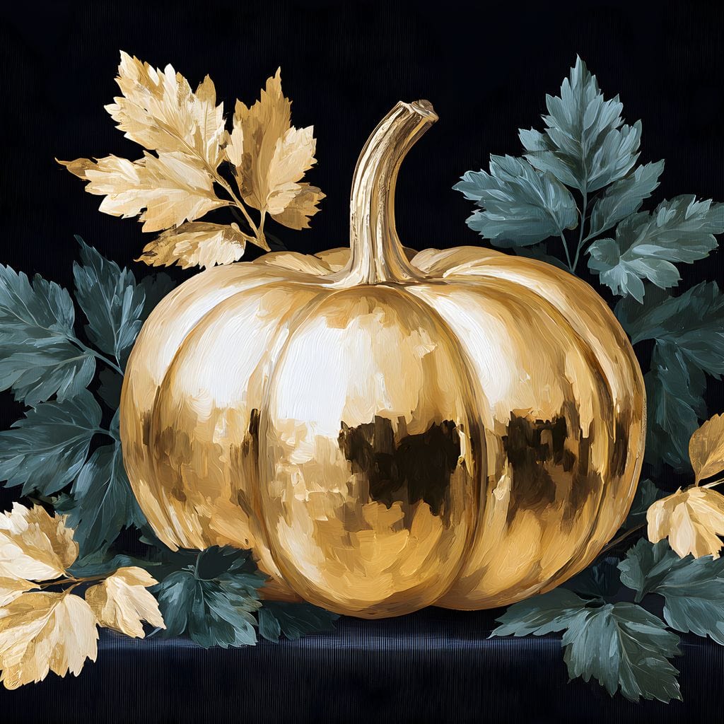 Golden Pumpkin Autumn Elegance Canvas Wall Art